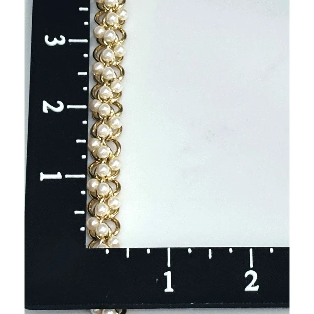 Vintage Richelieu Faux Pearl Gold Tone Woven Collar Choker Necklace